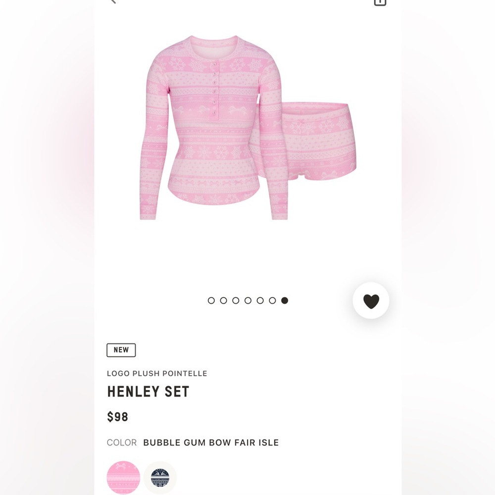 NWT SKIMS Logo Pointelle Plush Henley Set. Size: XS 
LIMITED EDITION Holiday Set